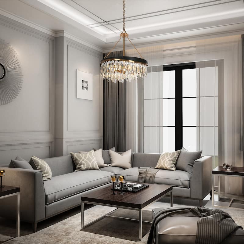 Modern Glam 4-Light Crystal Drum Chandelier for Dining Room Bedroom - Gold - 16" Dia. x 17.7" H