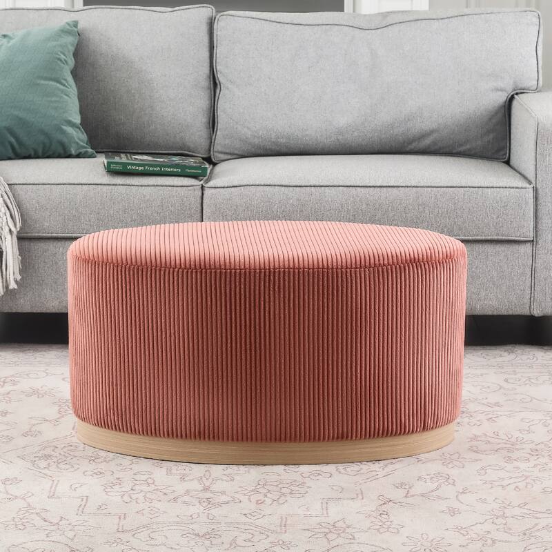 Adeco Velvet Upholstered Bench Oval Ottoman for Bed End Entryway - Pinkish-orange