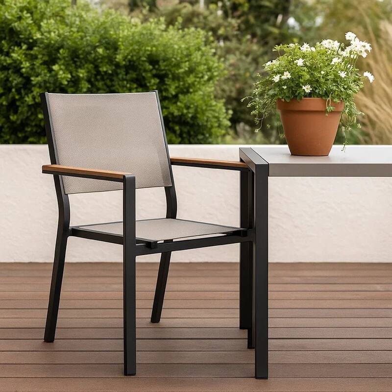 Ankia 23 Inch Outdoor Armchair, Wood, Strong Aluminium Frame, Gray, Brown