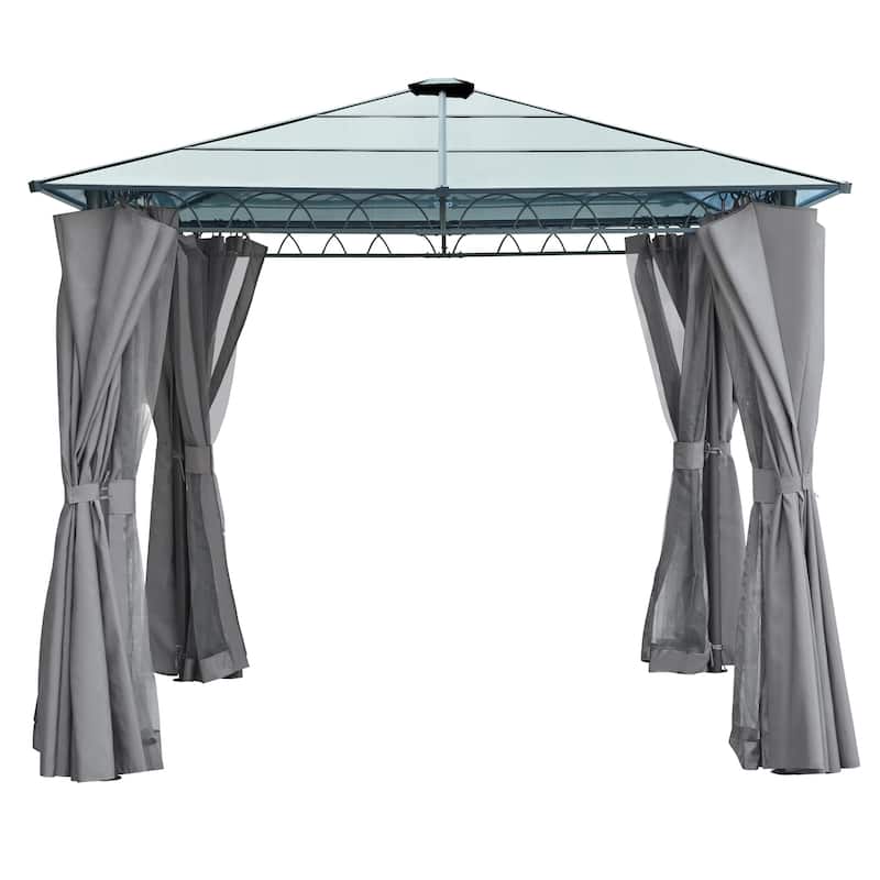 10'x10' Hardtop Outdoor Gazebo with Polycarbonate Roof, with Aluminum Frame, Mosquito Netting and Privacy Screens