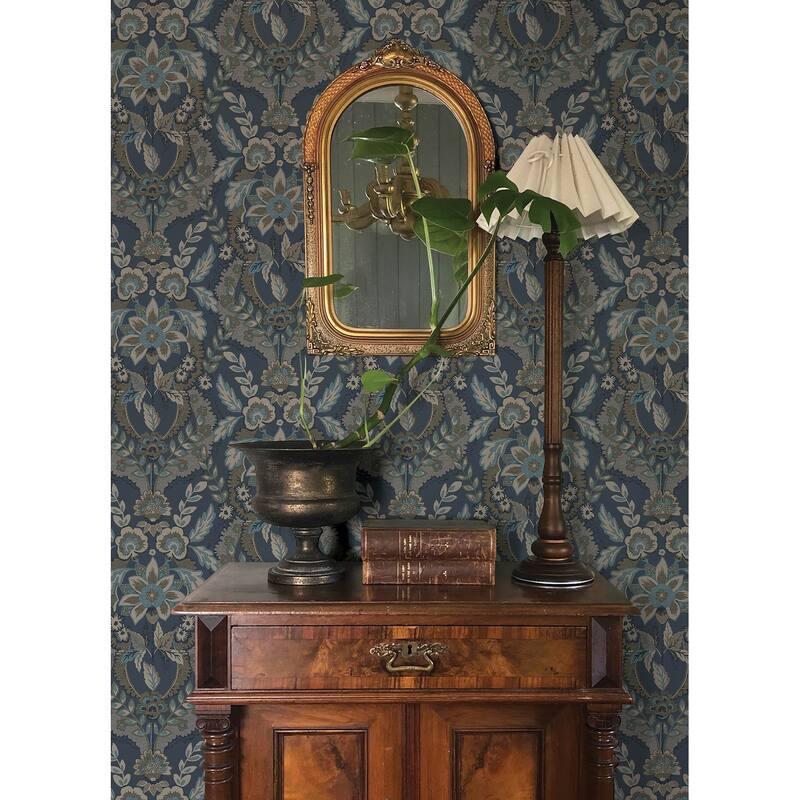 Chris Loves Julia x A-Street Prints Collins Teal Damask Wallpaper