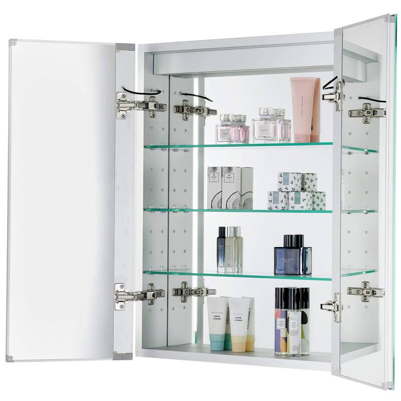 Bathroom Medicine Cabinet, Aluminum, Recessed/Surface Mount, Mirrored Interior w/LED