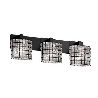 Justice Design Wire Glass Modular 3-Light Matte Black Bath Bar, Grid with Clear Bubbles Oval Shade
