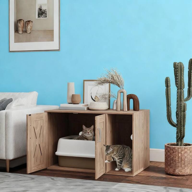 Cat Washroom End Side Table Cat Litter Box Enclosure with Scratching Board