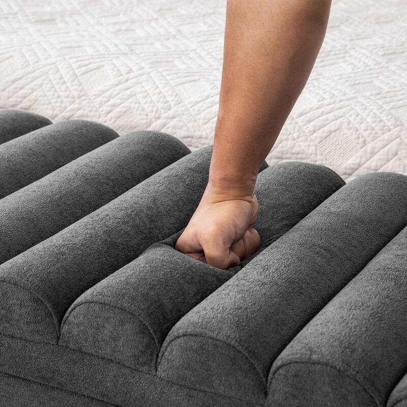 End of Bed Bench Charcoal Storage Bench with Rubberwood Legs, Rustic Indoor Bench Ottoman Bench with Armrests