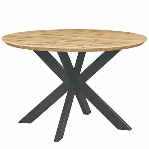 LeisureMod Ravenna X Pedestal Metal & Wood Round Dining Table - 47"