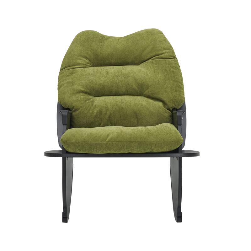 Mid Century Accent Rocker Armchair With Side Pocket, Upholstered Wooden Rocking Chair for Living Room Baby Kids Room Bedroom