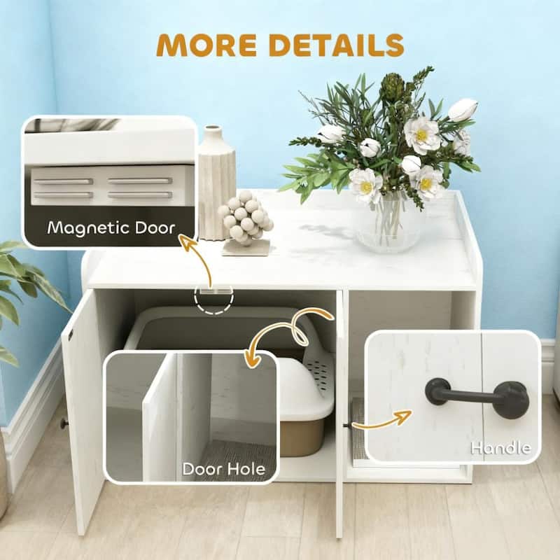 Cat Litter Box Enclosure with Scratching Mat