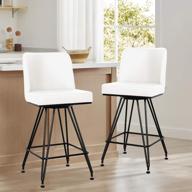 26" Leather/Velvet Swivel Counter Height Bar Stools - 38.2"H x 17.7"W x 19.1"D