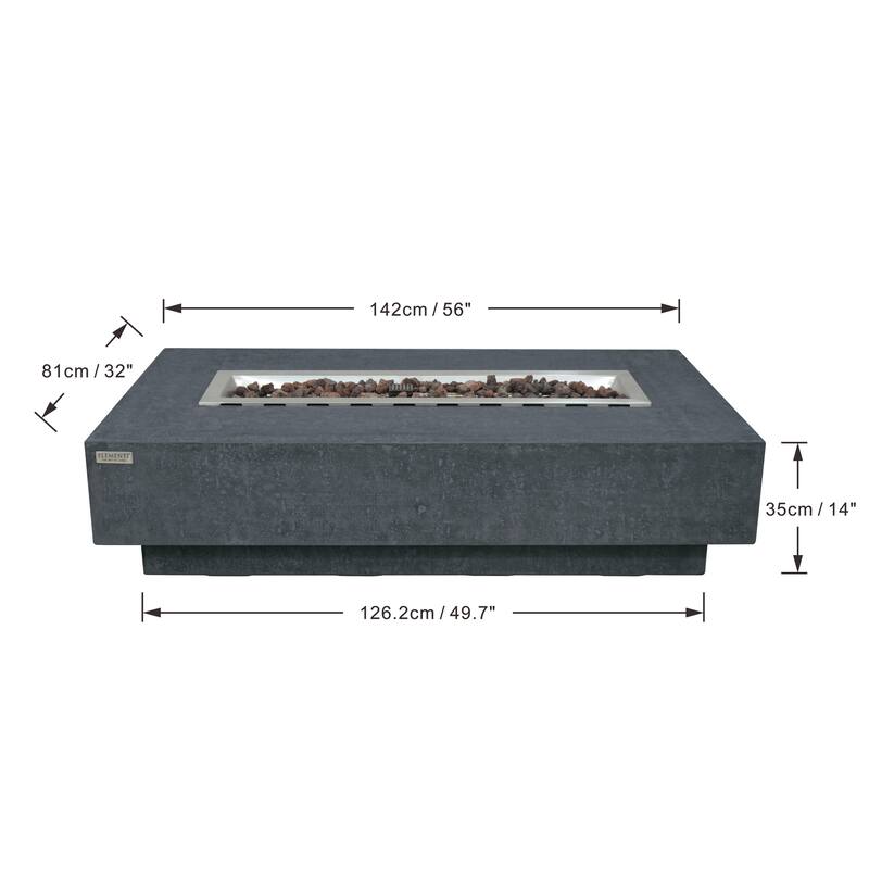 Elementi Hampton 45,000 BTU Dark Grey Concrete Natural Gas Fire Table with Lava Rocks & Cover