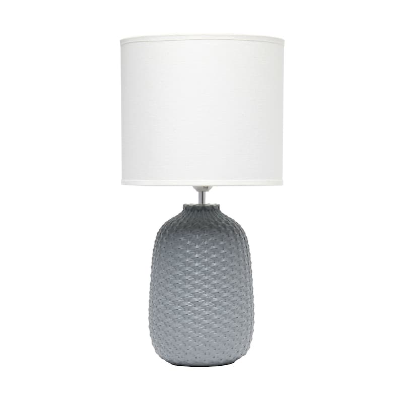Tall Ceramic Purled Texture Bedside Table Desk Lamp with Drum Shade - 20.5" - Gray and White