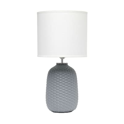 Tall Ceramic Purled Texture Bedside Table Desk Lamp with Drum Shade - 20.5" - Gray and White