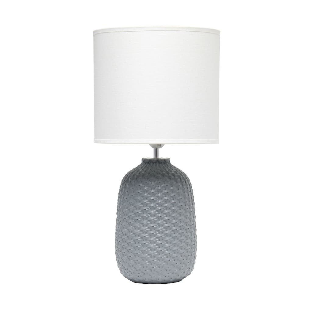 Tall Ceramic Purled Texture Bedside Table Desk Lamp with Drum Shade - 20.5" - Gray and White