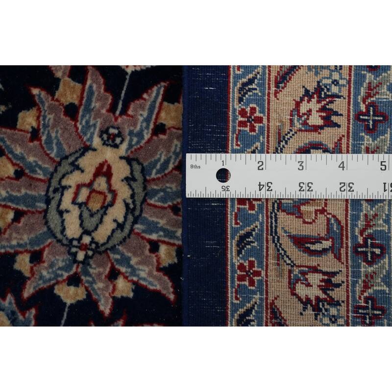 Hand Knotted Oriental 100% Wool Carpet Traditional All-Over Navy Blue & Blues Kashan Area Rug - 12' 2'' X 9' 3''