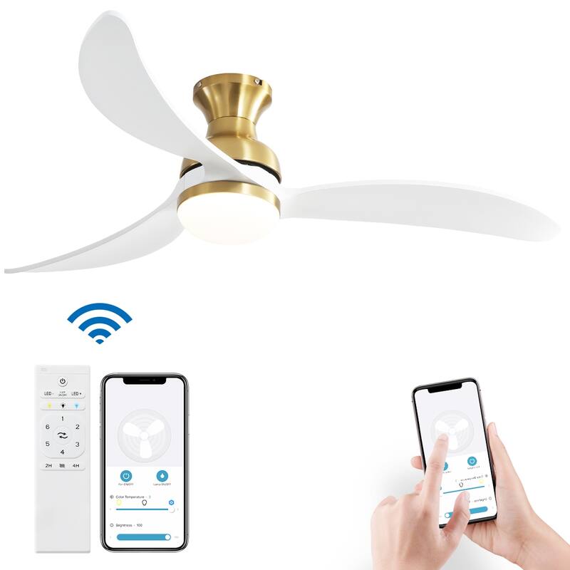 52 inch Smart Ceiling Fan Light with Remote Control with 3 Wood Blades,Flush Mount,Dimmable LED - 52 inch