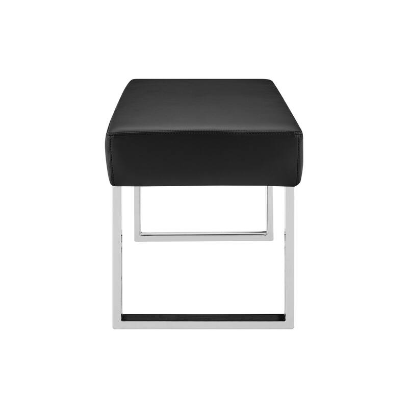 48 Inch Bench with Leatherette Padded Seat and Metal Frame, Black