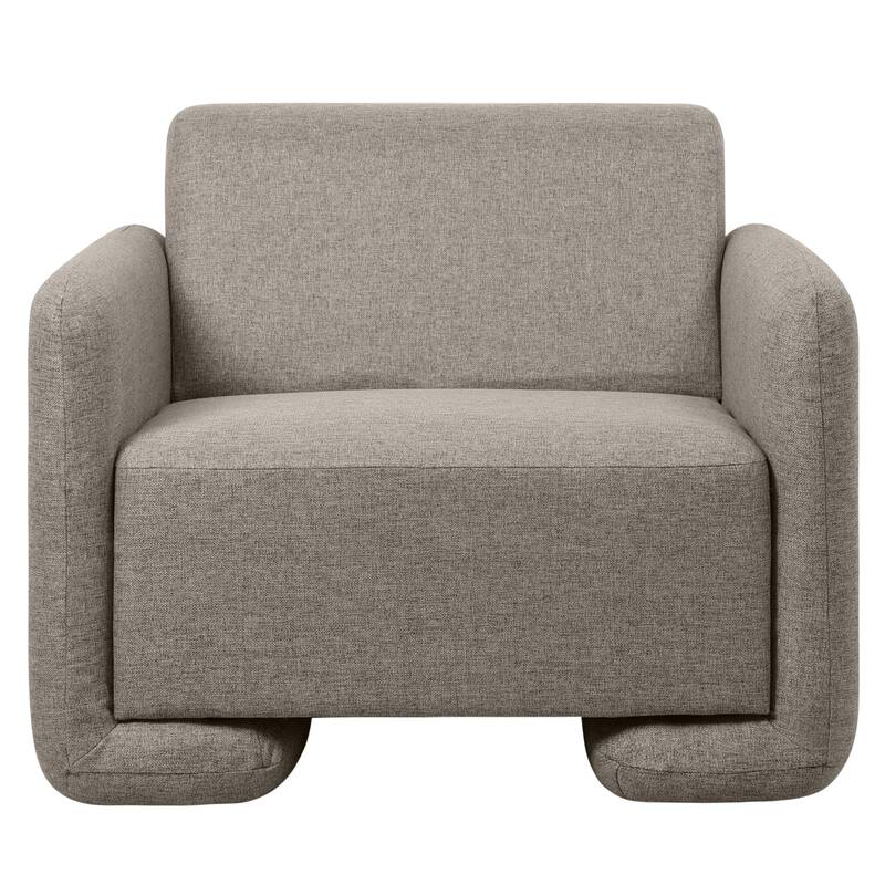 Nyta Mid-Century Accent Armchair in Deep Foam Seat, Boucle or Linen Upholstery, and Plastic Glides with Solid Wood Support