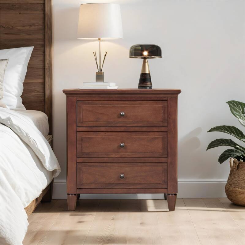 Three-Drawer Nightstand Storage Wood Cabinet