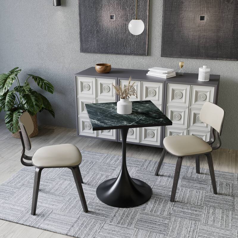 Verve 24 in. Wide Dining Table Square MDF Wood Tabletop in Black Stainless Steel Pedestal Base Accent Kitchen Table