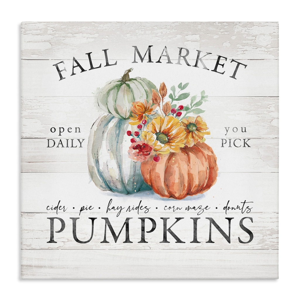Stupell Fall Market Pumpkins Rustic Country Sign Autumn Florals Canvas Wall Art - Orange