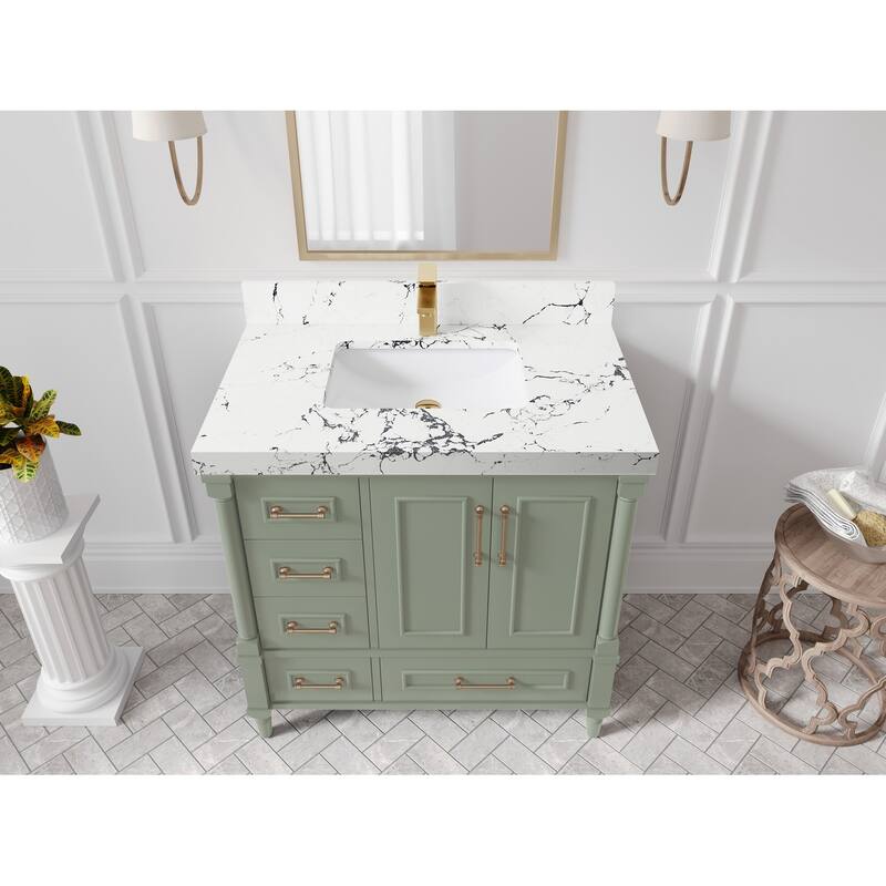 Willow Collections 36 in. W x 22 in. D Reeded Aberdeen Center Right Offset Sink Bathroom Vanity with Countertop