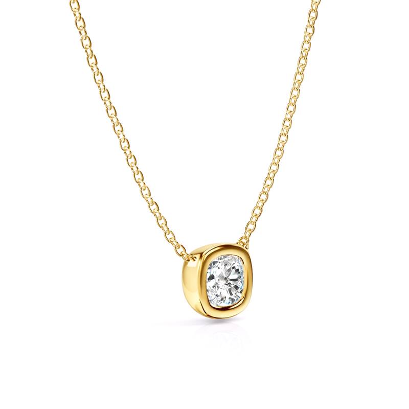 Auriya 14K Gold Lab Grown Cushion Diamond Bezel Solitaire Pendant Necklace 1.00 to 5.00 ct. tw. (F-G VS)