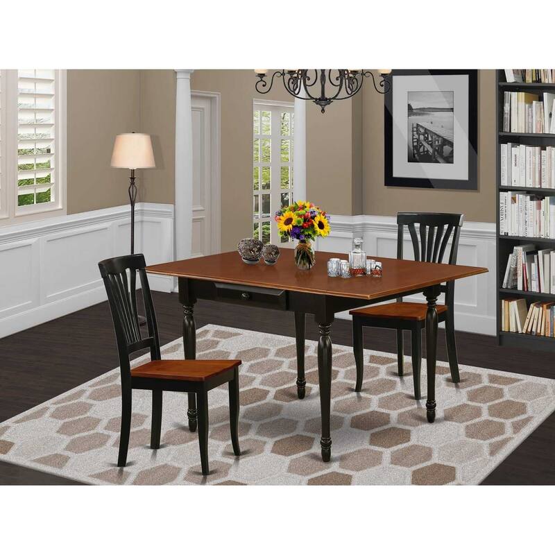 HomeStock 3-Piece Black and Cherry Finish Solid Wood Top With Dropleaf Dining Table Set