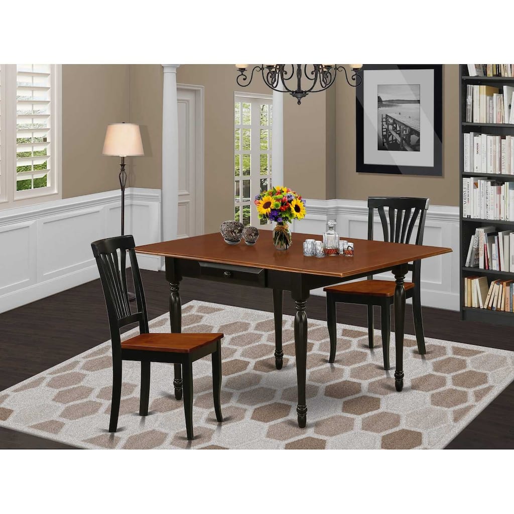 HomeStock 3-Piece Black and Cherry Finish Solid Wood Top With Dropleaf Dining Table Set