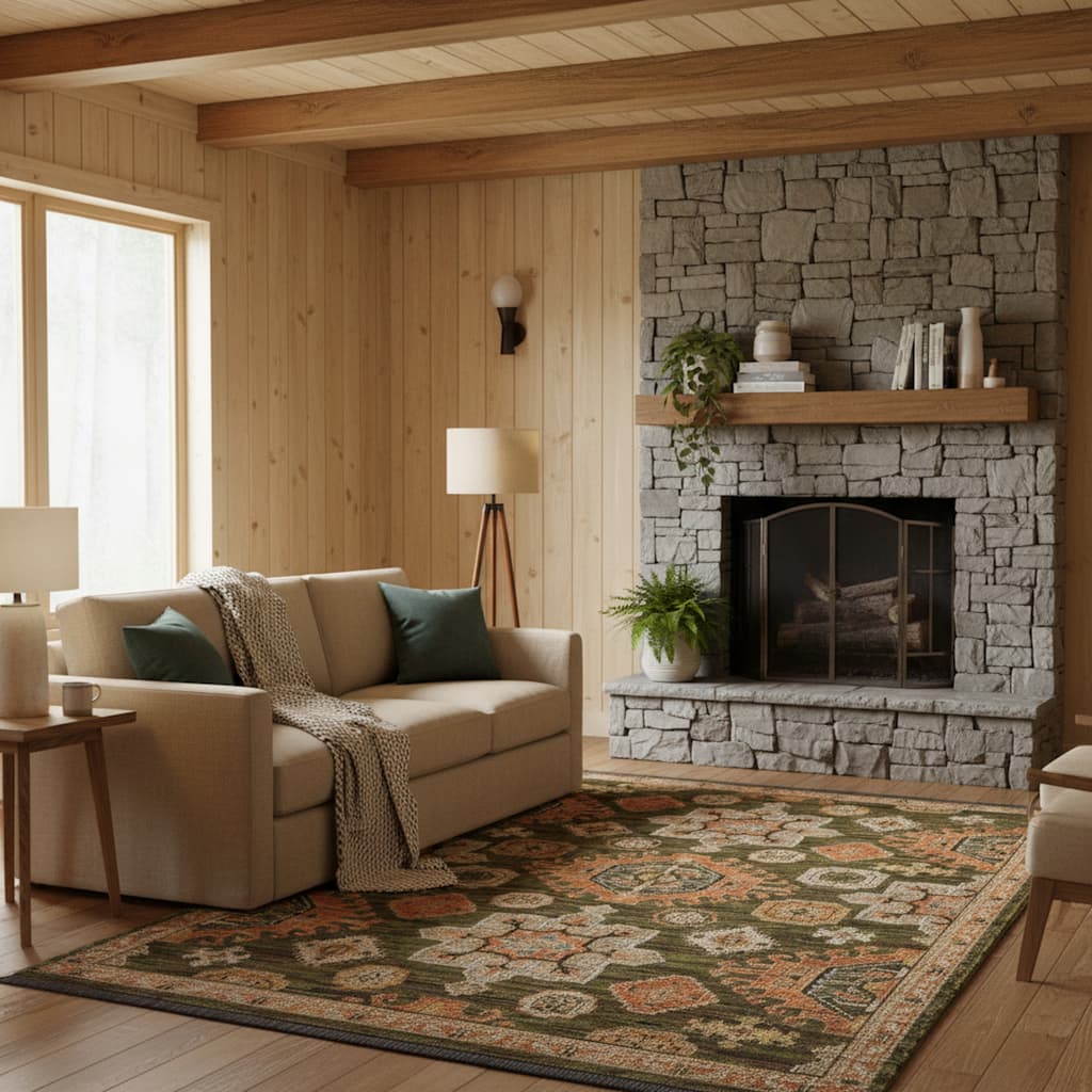 Landon Bohemian Tribal Medallion Green / Terracotta Wool Blend Area Rug