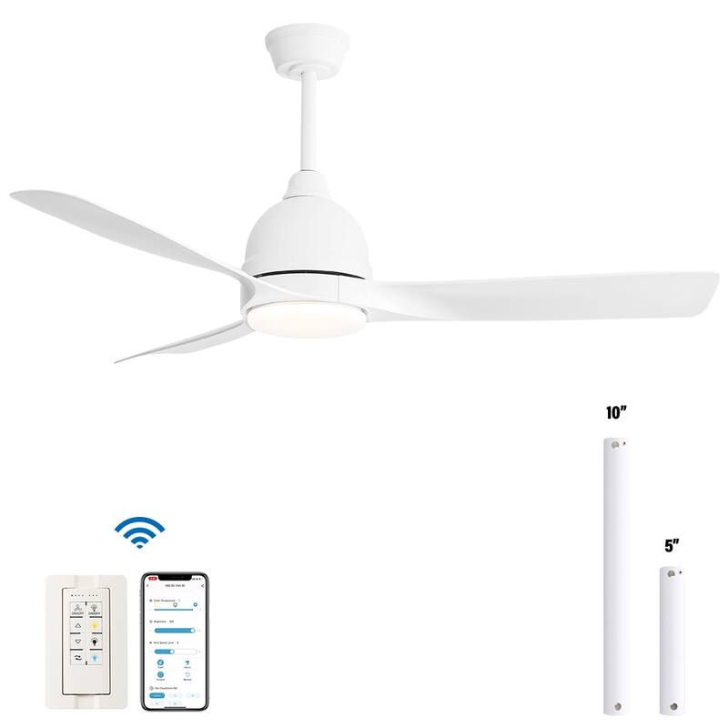 54'' Smart Ceiling Fans with Lights and Remote High CFM Bedroom Quiet Fan APP Control - 54 inch - White