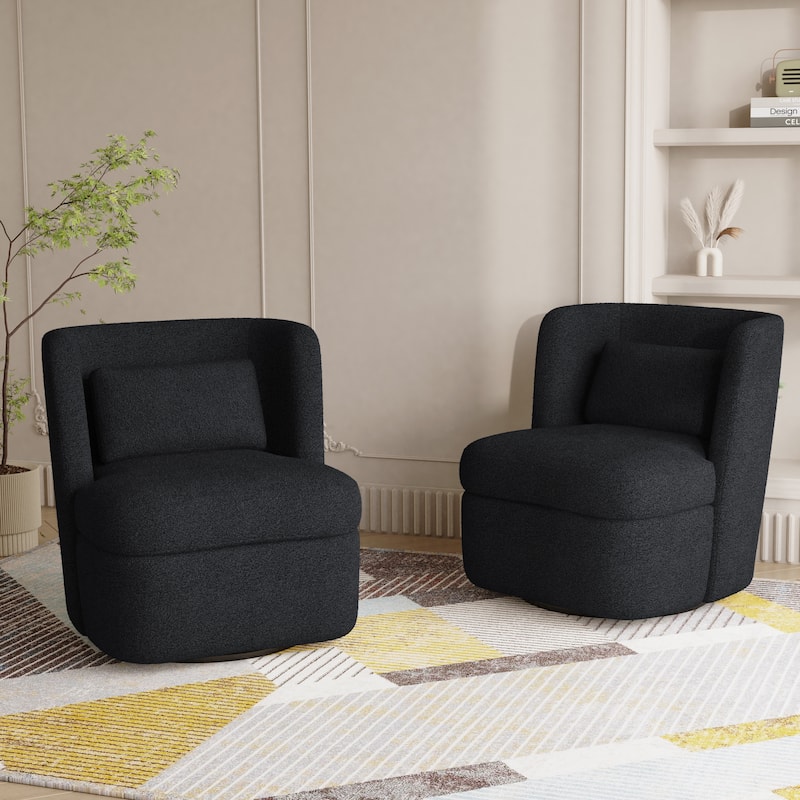 Boucle 360 degree Accent Swivel Barrel Chairs Set of 2