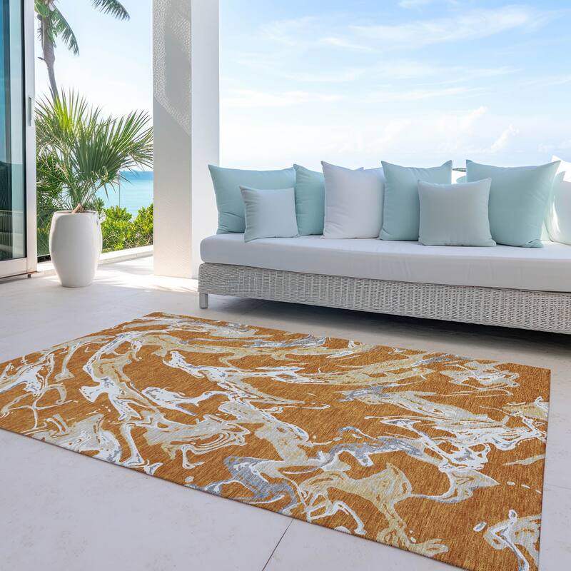 Machine Washable Indoor/ Outdoor Modern Wave Chantille Rug