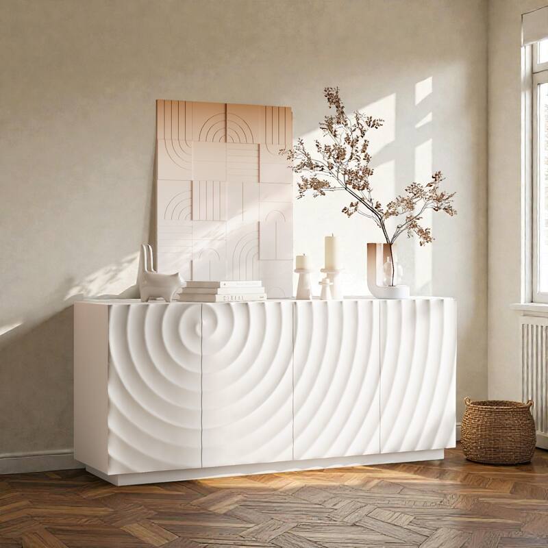 59 Inch Modern Buffet Cabinet with Storage, 4 Door Accent Sideboard with Shelves, Freestanding Floor Cabinet