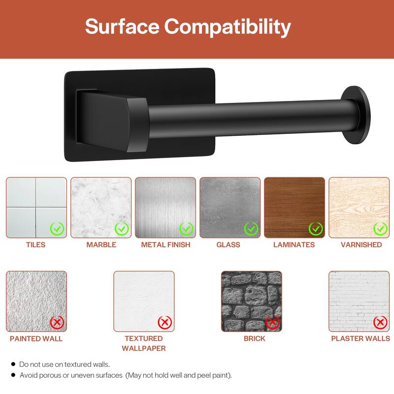 Self-Adhesive Stainless Steel Single Post Wall Mounted Toilet Paper Roll Holder, Matte Black - Matte Black - N/A