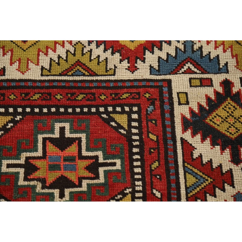 Pre-1900 Antique Kazak Vegetable Dye Runner Rug Handmade Wool Carpet - 3'11" x 8'7"