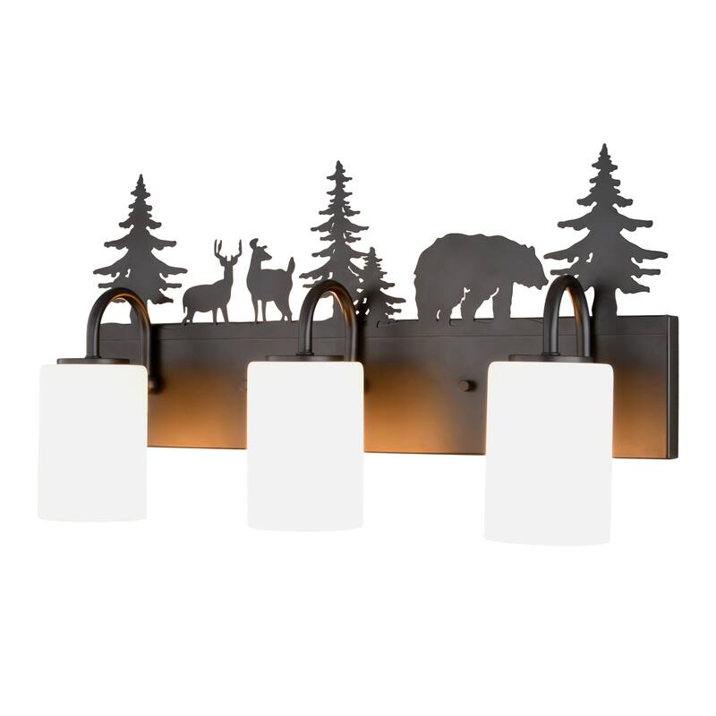 VAXCEL Acadia Bronze Rustic Wildlife Bathroom Vanity Lighting Wall Fixture with Nightlight, Frosted White Glass Shade