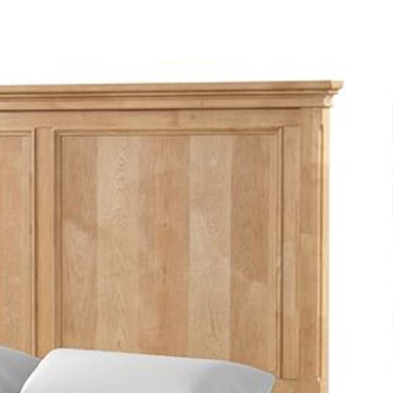 Lexa Queen Bed w Plank Headboard and Molding, Natural Oak Brown Wood