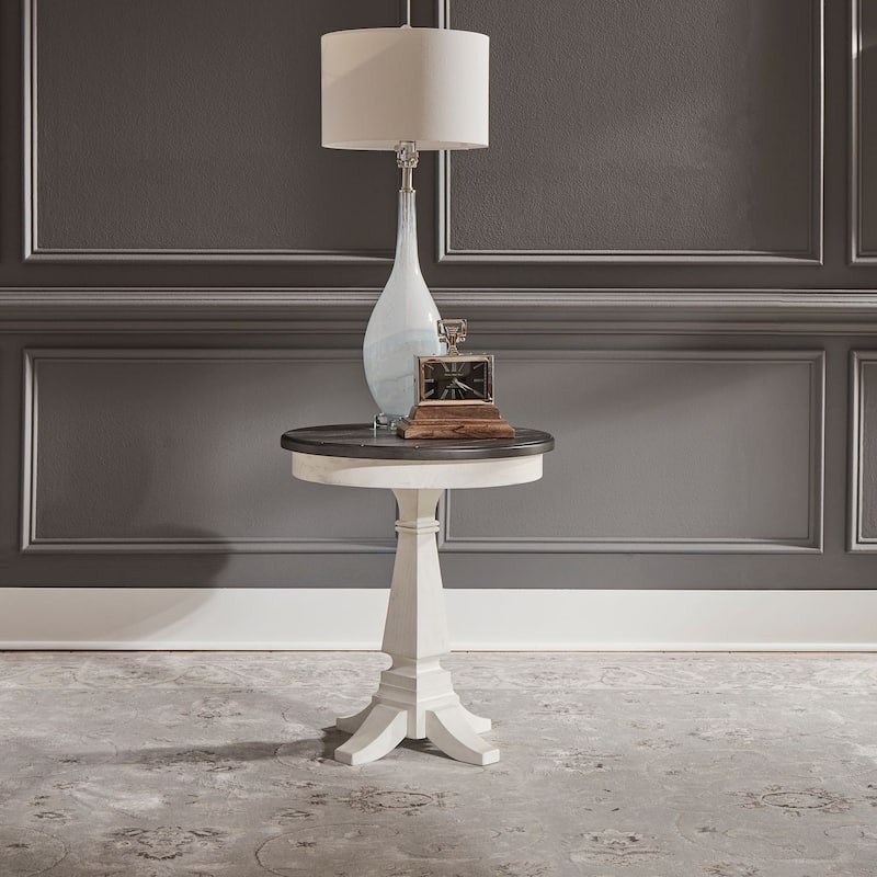 Allyson Park Wirebrushed White Charcoal Chair Side Table - Wood/Veneer