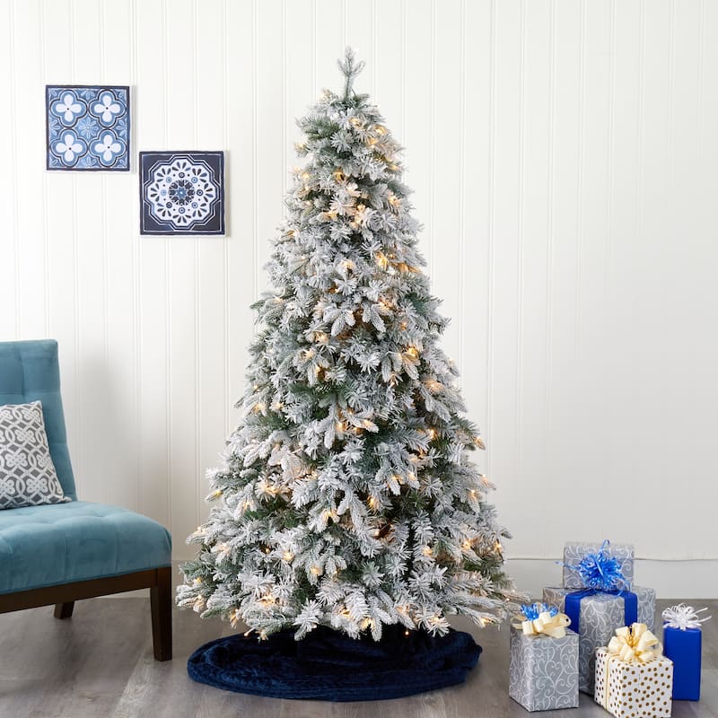 6' Flocked Vermont Pine Artificial Christmas Tree, Warm Clear LED - 6 Foot
