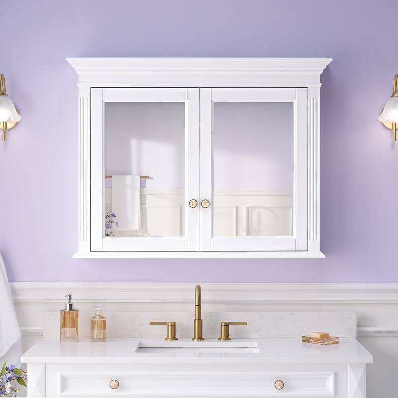 40"W X30"H Surface Mount Solid Wood Framed Medicine Cabinet With Soft-close door And Wooden Shelves