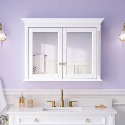 40"W X30"H Surface Mount Solid Wood Framed Medicine Cabinet With Soft-close door And Wooden Shelves