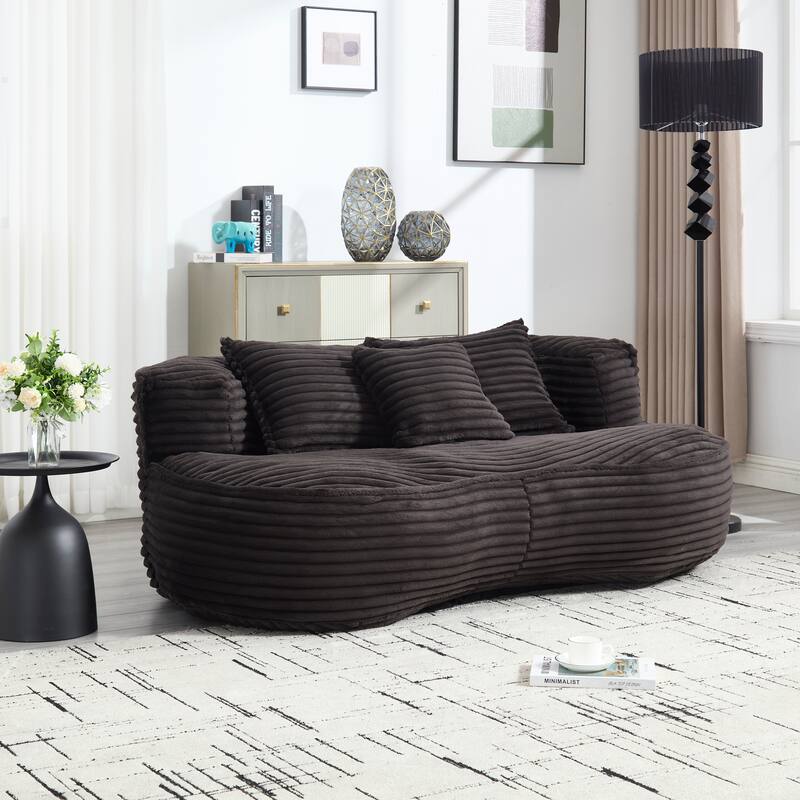 Corduroy Bean Bag Chair, Foam-Filled Lazy Floor Sofa with 3 Pillows, Soft Upholstered Lounge Chair for Adults & Teens - Black