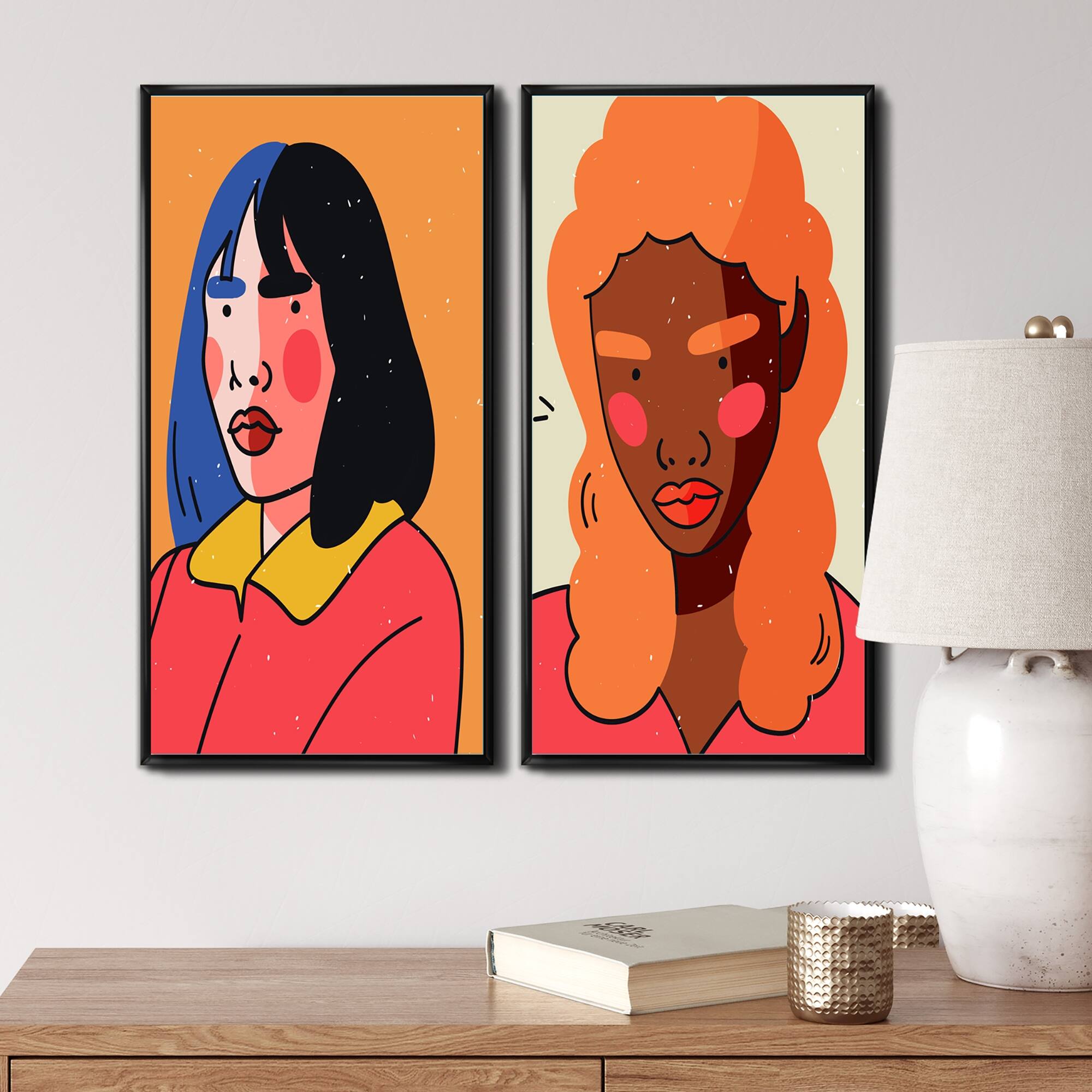 Designart "Abstract Minimal Portraits Of Young Women I" Abstract Framed