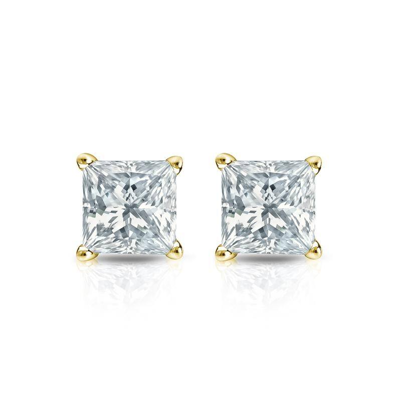 Auriya Plat Gold Lab Grown 0.62 carat TDW Princess Diamond Stud Earrings 4-Prong Basket Push-back