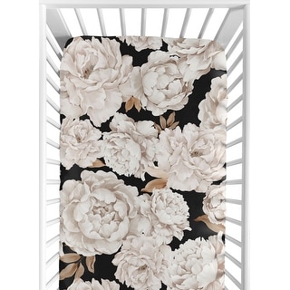 Sweet Jojo Designs Black and Off White Boho Shabby Chic Floral Girl Fitted Crib Sheet Bohemian Vintage Garden Watercolor Flower
