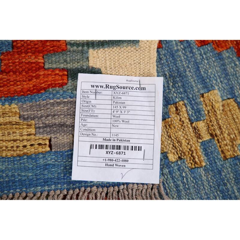 Multi-Color Reversible Geometric Kilim Rug Flat-weave Wool Carpet - 3'3" x 4'9"