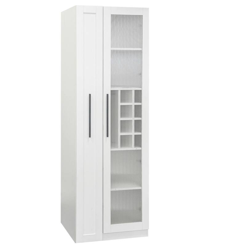 Farmhouse Storage Cabinet Pantry Organizers with Glass Door and Multi-tier Shelf
