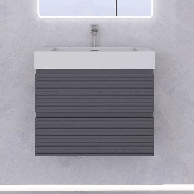 Wall-Mounted Bathroom Vanity in Gray with Undermount Sink without Faucet - 24.04'' x 19.69'' x 22.83''