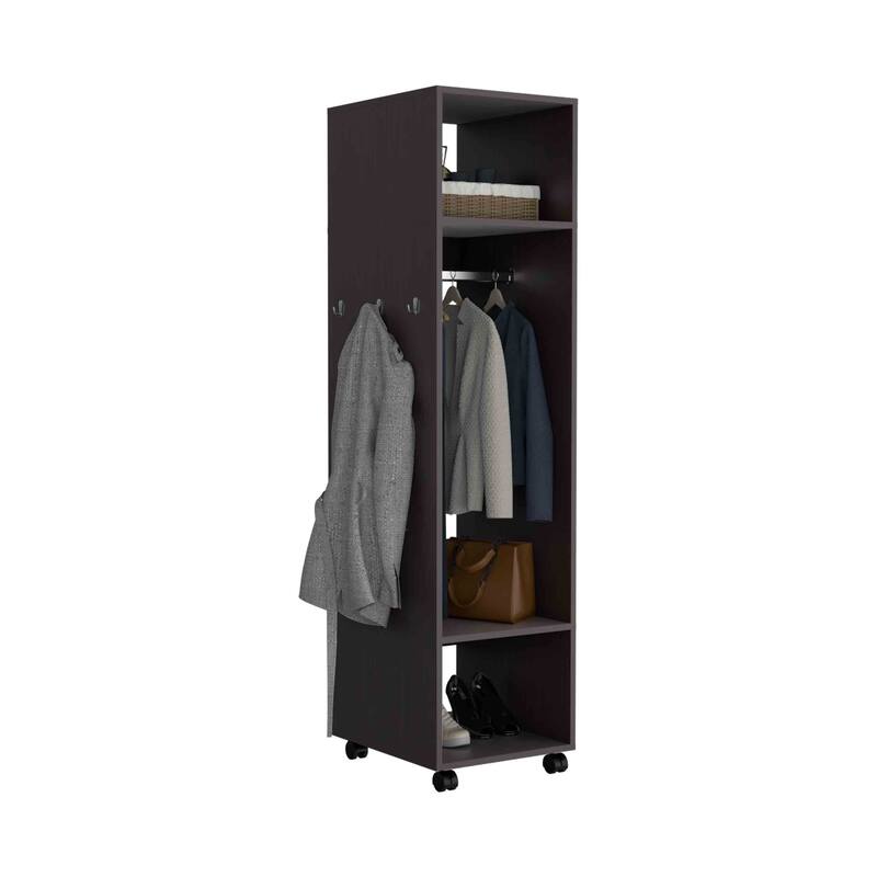 15.7" Modern Mirrored Armoire with Three Shelves, Casters and Hanging Rod