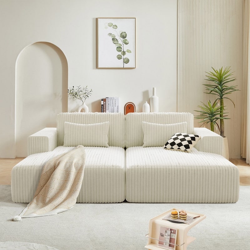 Cascade 2 - Piece Corduroy Sleeper Sofa Bed Double Lounge Chaise with 2 Pillows